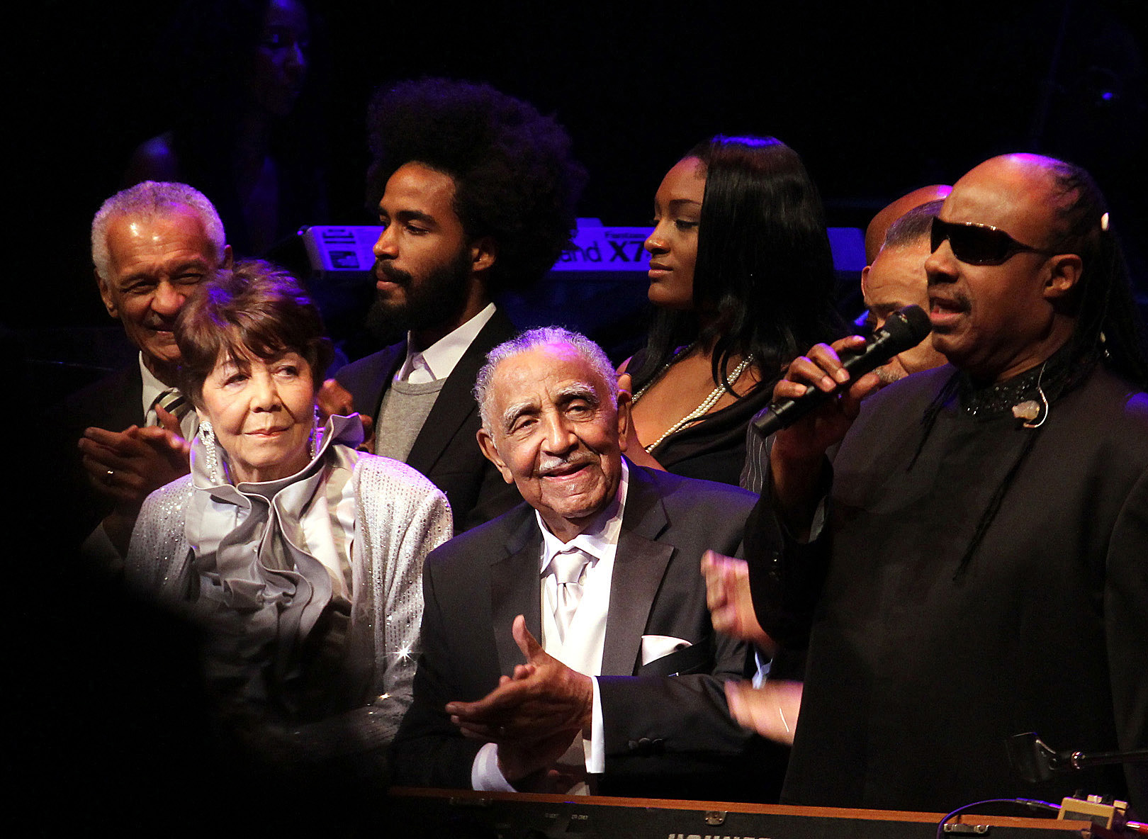 Rev. Dr. Joseph E. Lowery's Ninety Years Birthday Celebration at the Atlanta Symphony Hall, October 9, 2011 included a birthday song by Stevie Wonder.  Next to Rev. Lowery is his wife of 60 years, Evelyn Lowery. Photo by Kathleen Barry, United Methodist Communications.