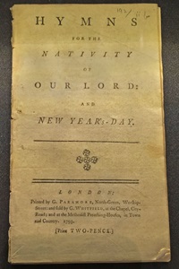 Charles Wesley’s “Come, Thou Long-Expected Jesus” was included in a collection of Christmas hymns. Photo of 1793 edition at Wesley’s Chapel, London, by Joe Iovino, United Methodist Communications.