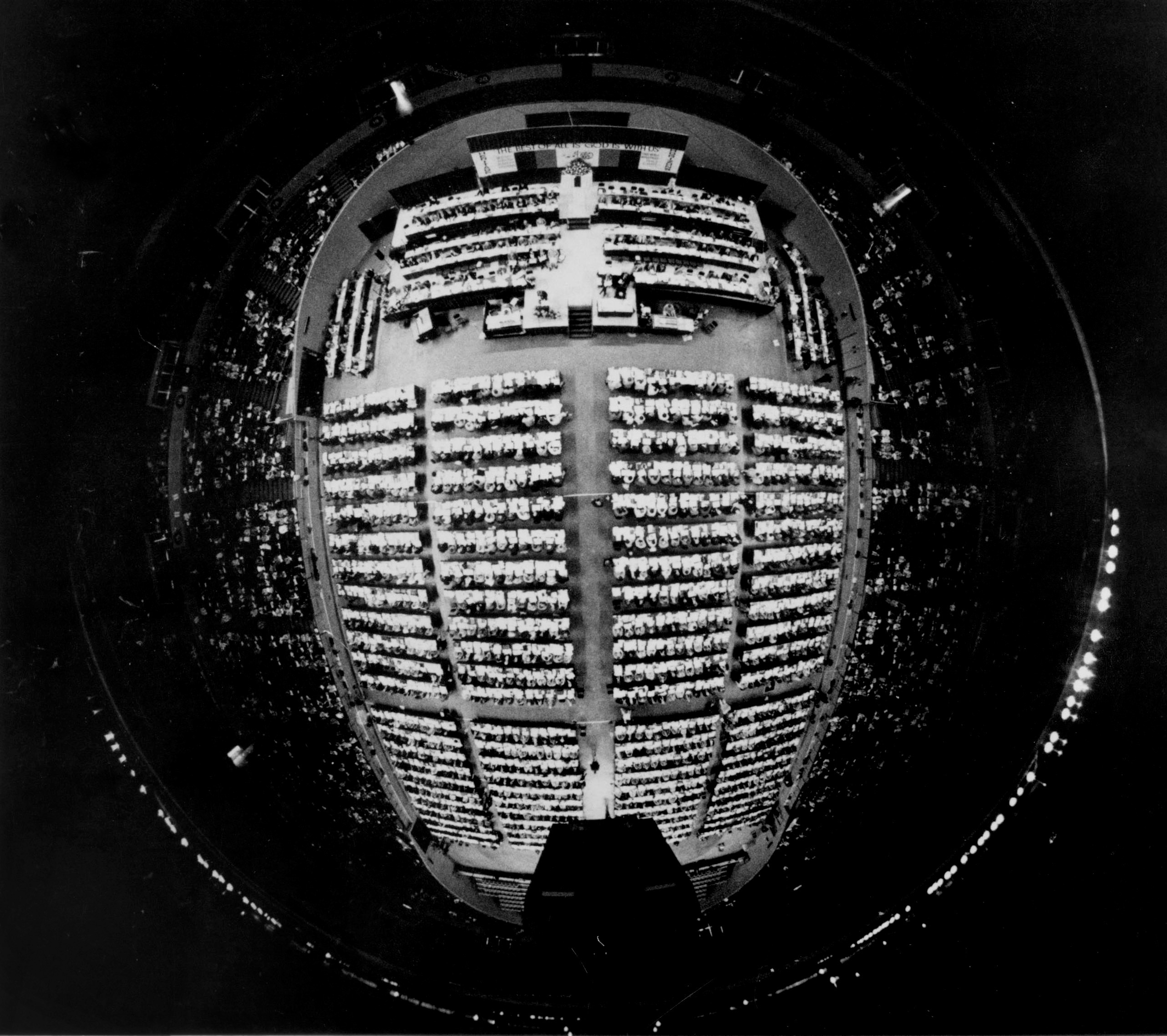 Overhead view of the 1976 General Conference. The conference established the Commission on the Status and Role of Women and the office of a diaconal minister. Photo by John C. Goodwin, United Methodist Board of Global Ministries.