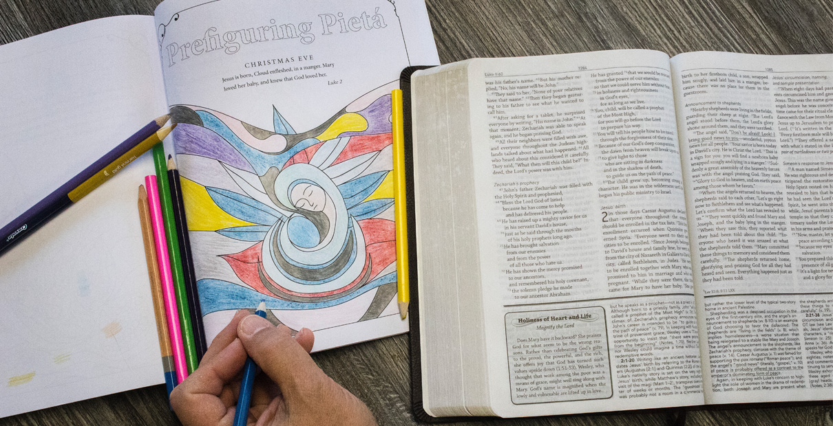 Coloring can be a creative addition to your Advent devotions this Christmas. Photo by Kathleen Barry, United Methodist Communications.