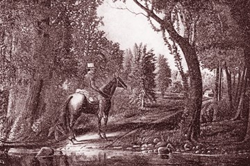 The Itinerant Pathfinder crossing the Manumee Rapids, 1818. Image from the General Commission on Archives and History/Drew University.