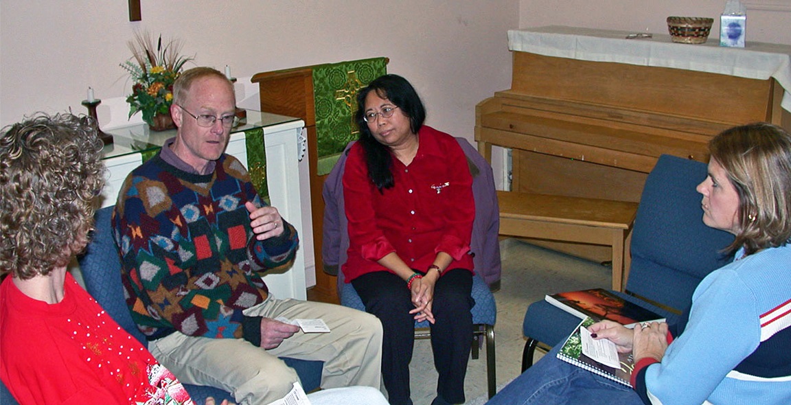 In a Covenant Discipleship group, each member gives an account of how they are doing in their spiritual life. Mark Deshon (second from left) is the Discipleship Leadership team leader at Newark (Delaware) United Methodist Church. Photo courtesy of Mark Deshon