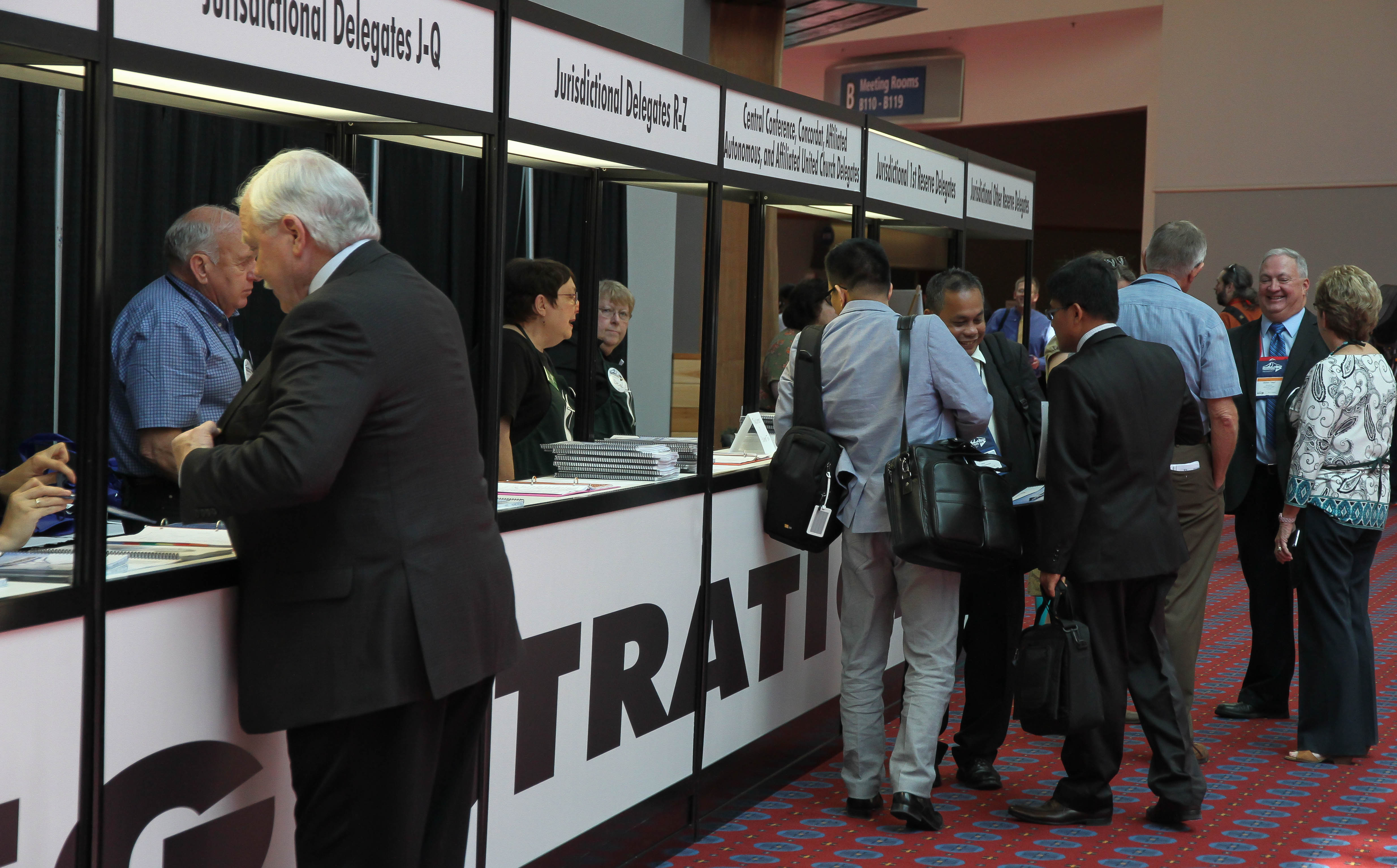 Delegates to the United Methodist 2016 General in Portland, Ore., register on opening day, May 10. Photo by Maile Bradfield, UMNS.