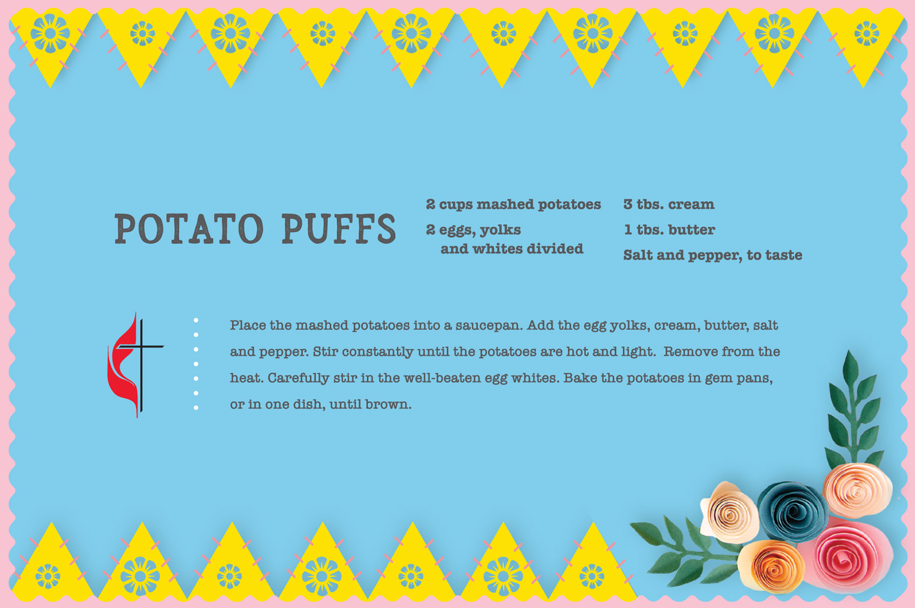 Vintage potato puffs recipe for Easter. Design by Sara Schork, United Methodist Communications