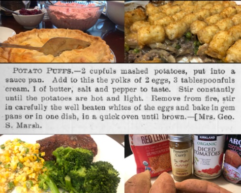 Recipe card for potato puffs from the 1898 Ware Cookbook.