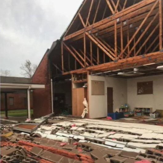 University United Methodist Church in Lake Charles, Louisiana, received significant damage from Hurricane Laura, which came through the area on August 27, 2020, as a Category 4 hurricane. Photo courtesy of Louisiana Conference of The United Methodist Church.