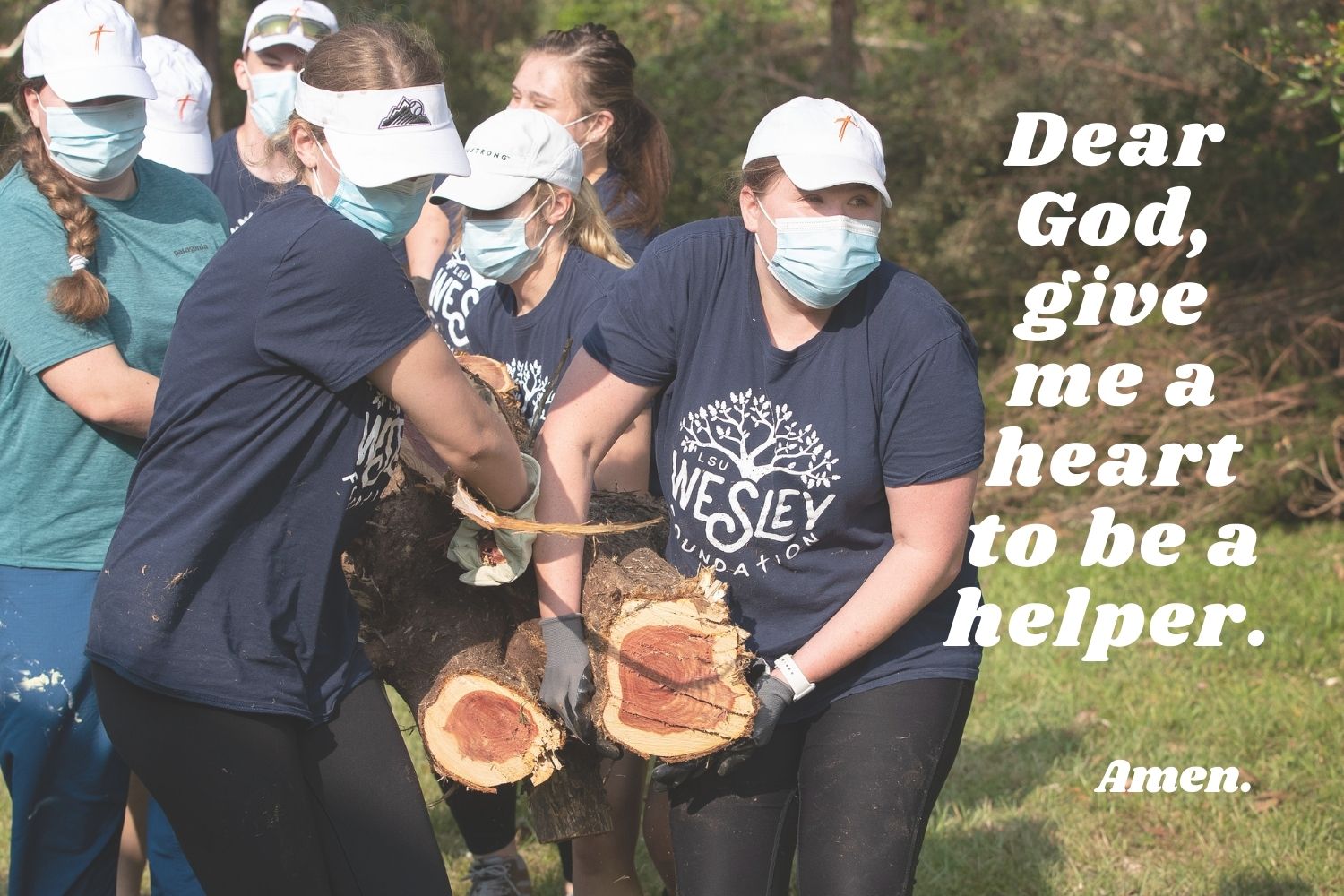 Dear God, give me a heart to be a helper. Amen. Photo by Mike DuBose, UM News; Canva image designed by Crystal Caviness, United Methodist Communications.