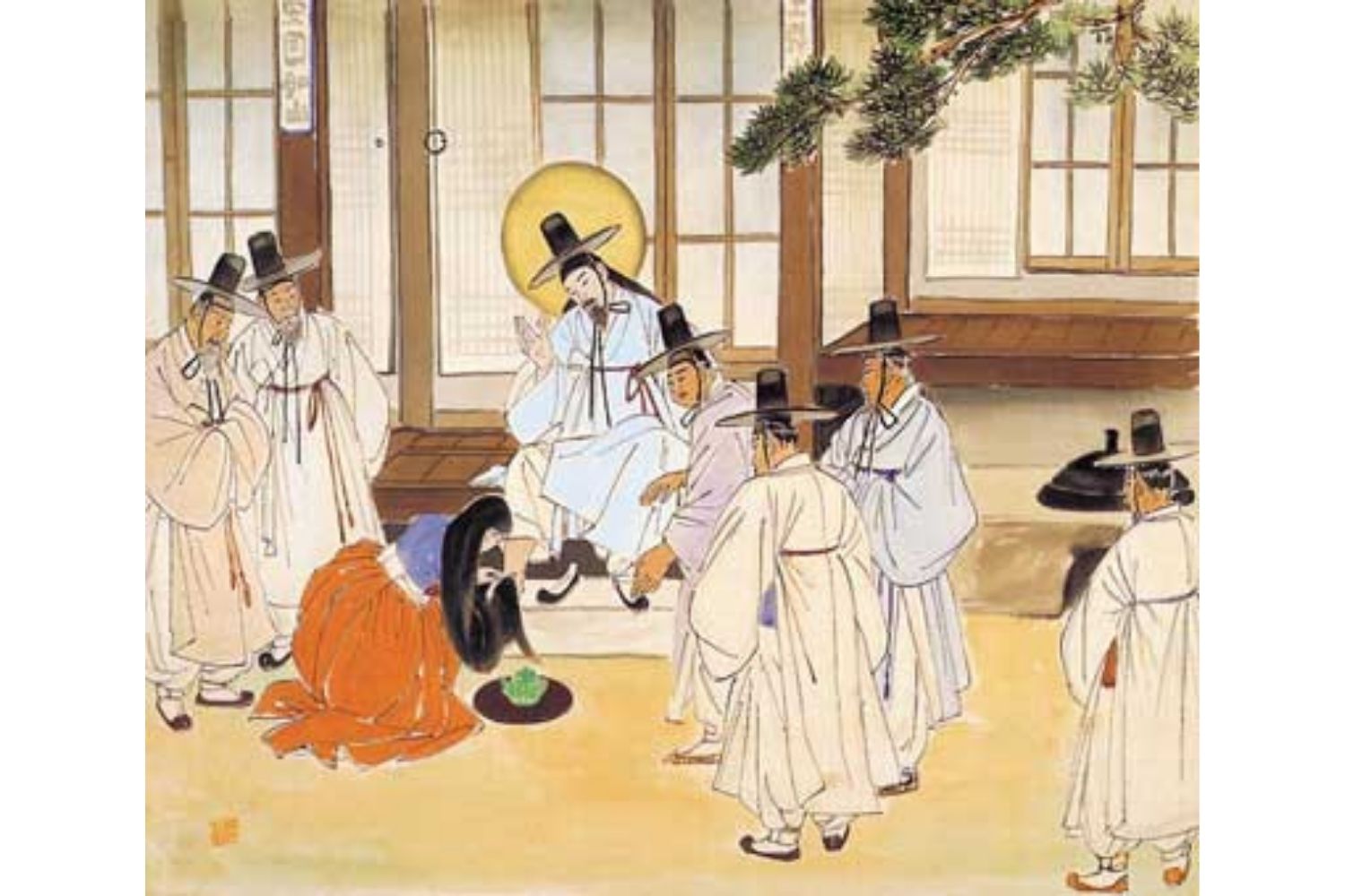 Woman anoints Jesus' feet by Woonbo Kim Ki-chang (1914-2001) 