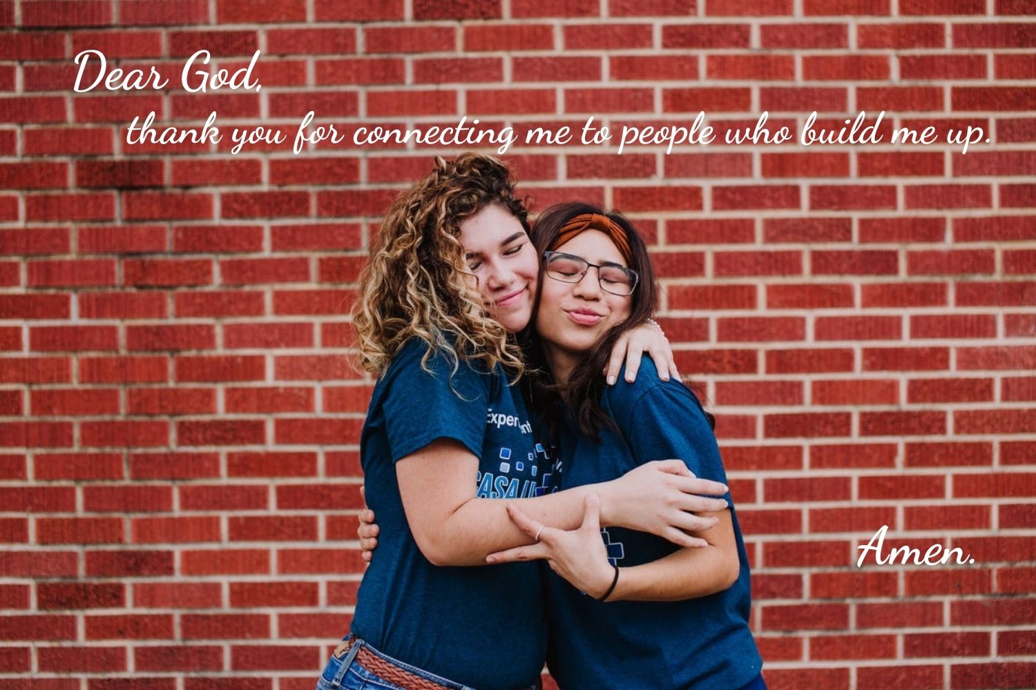 The Bible tells us to build each other up. (Thessalonians 5:11) We thank God for the people in our lives, both nearby and at a distance, who encourage us. Photo from Casa Linda United Methodist Church, Dallas, Texas, USA, 2018, courtesy of United Methodist Communications with Canva design.