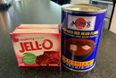 photo shows the ingredients for raspberry Jello with Azuki beans