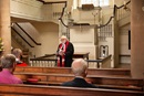 Standing in front of the pulpit of John Wesley’s New Room in Bristol, England, the Rev. Jonathan Pye leads a Sept. 12 service celebrating the 250th anniversary of Francis Asbury’s crossing of the Atlantic to America. Pye is the chair of the Bristol District of the Methodist Church in Britain and deputy chair of the trustees of John Wesley’s New Room. Attendance for the service was limited to allow for social distancing amid the COVID-19 pandemic. Photo by Tim Tanton, UM News.
