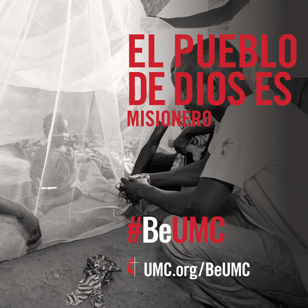 Core value: Missional (social media graphic, Spanish) Ayudar a nuestros vecinos, cercanos y lejanos, es la encarnación de la fe en acción. La campaña #BeUMC nos recuerda quiénes somos en nuestro mejor momento: el pueblo de Dios lleno de espíritu, resistente, conectado, misional, fiel, diverso, profundamente arraigado, comprometido, que hace discípulos, que busca a Jesús, generoso, que busca la justicia y que cambia el mundo, llamado Iglesia Metodista Unida. Gráfico de medios sociales (español).