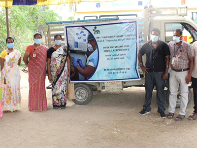 Increasing public awareness and information about COVID-19 and vaccines took to the streets in India. Photo: Courtesy of CMC Vellore