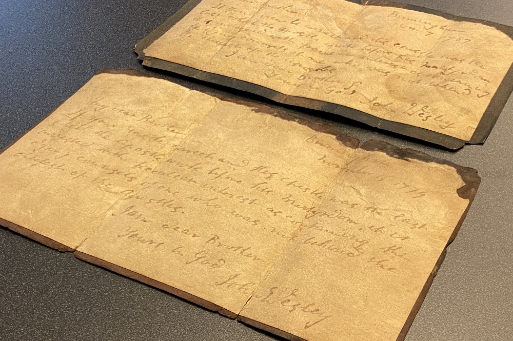 Pitts Theology Library owns two rare letters, manuscripts bearing John Wesley's signature but proven to be the work of counterfeiters (pictured). Less than 10 forged letters are believed to exist. Photo by Brandon Wason, Pitts Theology Library 