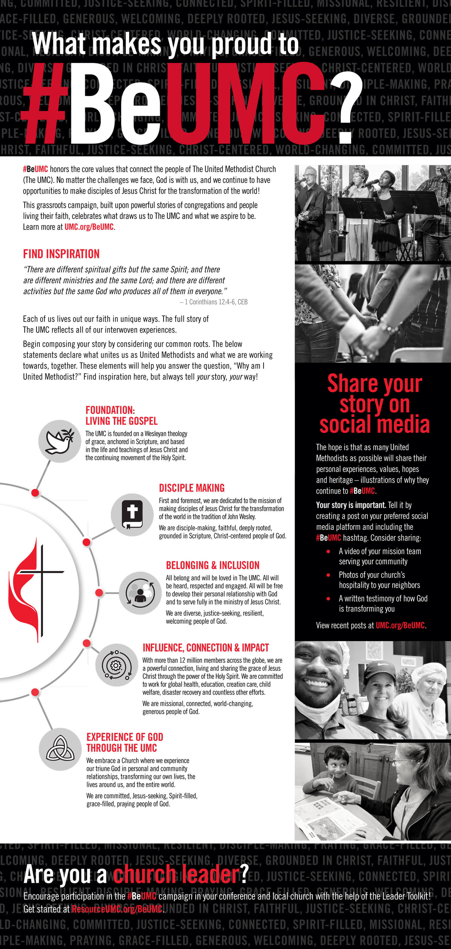 Infographic describing the #BeUMC social media campaign