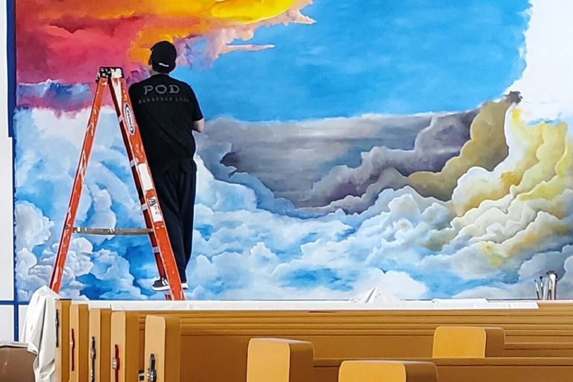 Damon Neal, a member at Dallas Indian United Methodist Church, believes every stroke of his painting, "A Window to Heaven" was inspired by the Holy Spirit," which also led the artist to find healing for his grief. Photo courtesy of Dallas Indian United Methodist Church.