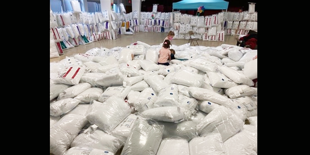 Lake Harriet UMC's fellowship hall was filled with donated pillows on Sunday, May 1. [Photos courtesy of Lake Harriet UMC]