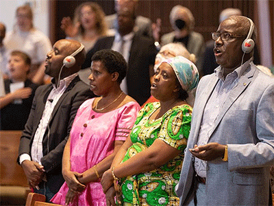 Members of the MARIM congregation worship in the Kinyarwanda language, spoken in Rwanda, eastern Congo and adjacent parts of southern Uganda during World Communion Sunday at Hillcrest United Methodist Church.
