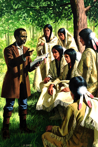 Illustration of John Stewart preaching to the Wyandott. Image courtesy the General Board of Global Ministries of The United Methodist Church.