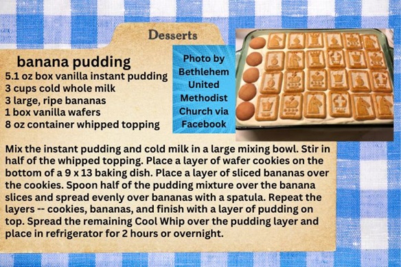 Recipe card for Banana Pudding