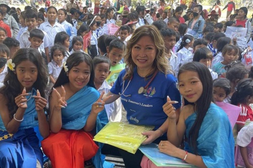 Dr. Lee (second from the right), pastor of Long Beach Cambodian American UMC, on a medical mission trip at a church orphanage in Cambodia. Photo courtesy of Dr. Lee, 2023.