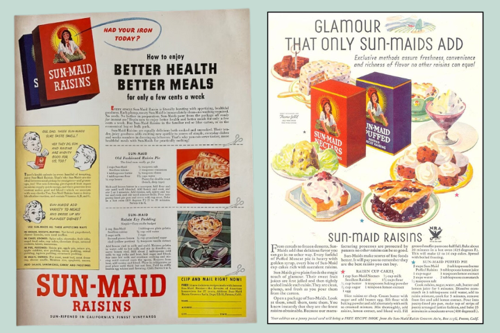 Raisin advertisements from the 1930s and 40s