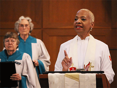 East Ohio Conference Bishop Tracy S. Malone speaks Nov. 6 at First United Methodist Church in Waynesville, N.C., during a memorial service for bishops and spouses who have died over the past six months. During its November meeting, the Council of Bishops elected Malone to serve as the council’s next president. Photo by Rick Wolcott, courtesy of the Council of Bishops.