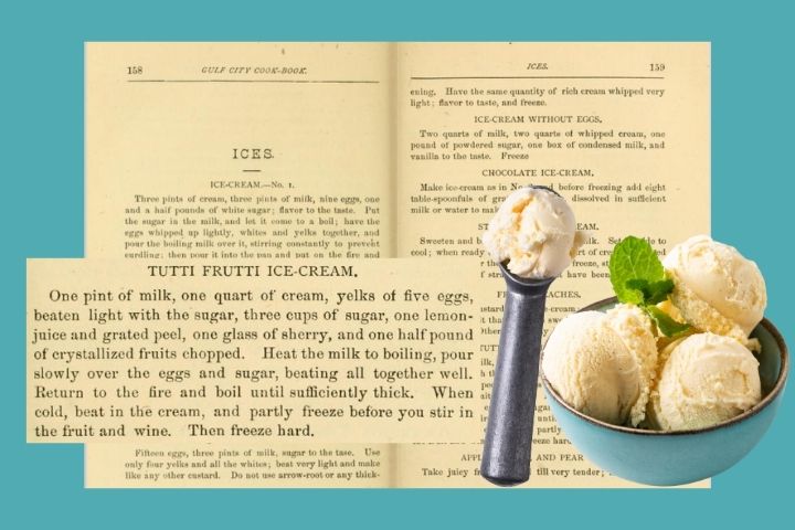 Recipes for ice cream from the 1878 Gulf City Cookbook