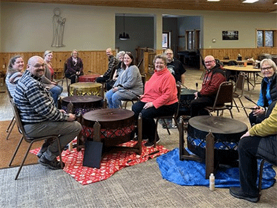 Representatives from five churches gathered at Northern Pines to receive a drum, learn about Native American culture, and receive training on how to lead Native American ministry circles.
