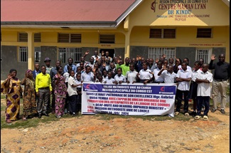 Members of Lokole United Methodist Mission in Kindu rejoice as they launch a new ministry dedicated to serving people who are hearing impaired. Photo by Chadrack Londe.