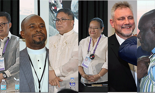 Composite photo of newly elected Bishops: (l-r) Israel M. Painit, Ande Ikimun Emmanuel, Rodel M. Acdal, Ruby-Nell M. Estrella, Werner, Philipp's and James Boye-Caulker. Photos courtesy of Klaus Ulrich Ruof, EmK Public Relations, Eveline Chikwanah and Gladys P. Mangiduyos of UMNews.