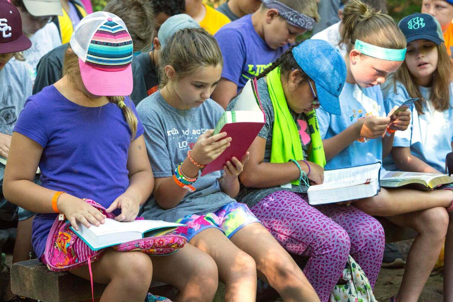 Campers at Cedar Crest Camp in Lyles, TN, study their Bibles. Campers at Cedar Crest Camp in Lyles, TN, study their Bibles.