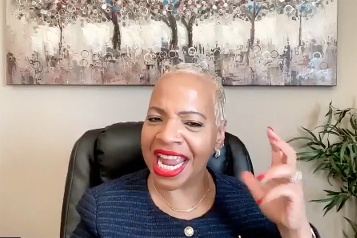 Council of Bishops President Tracy S. Malone delivers her presidential address at the opening of the council’s online fall meeting on Nov. 3. Malone called on her fellow bishops to “lead faithfully, courageously and intentionally” during challenging times. Screenshot photo courtesy of the Council of Bishops Facebook page.