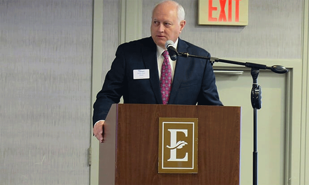 Bishop David Graves addresses the GCFA Board describing the denomination’s stark financial challenges. Photo by Heather Hahn, UM News.