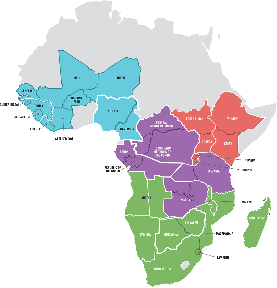 Map of the Africa Regional Conferences. Created by United Methodist Communications. 