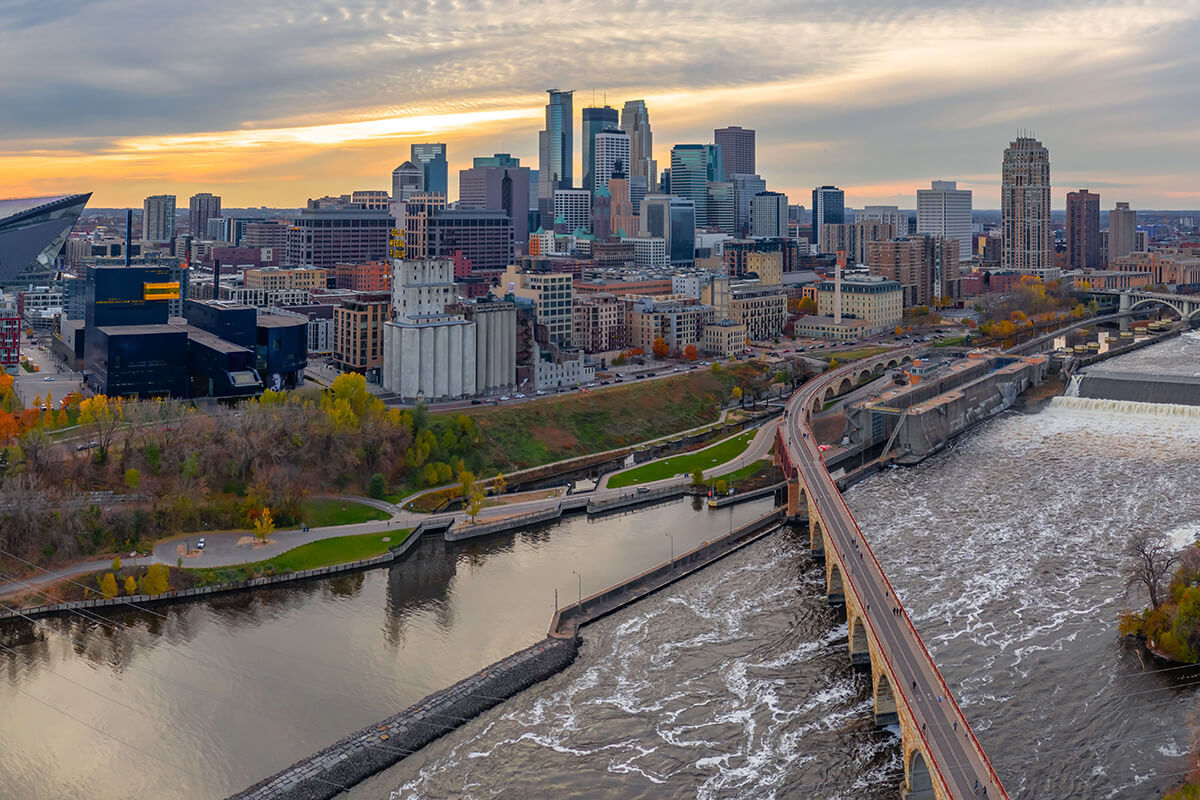 The skyline of Minneapolis, which is scheduled to host the 2028 General Conference. The Commission on the General Conference, meeting online April 17-18, voted to shorten General Conference to May 8-16, 2028. The group is also taking steps to protect delegates amid heightened immigration enforcement. Photo by Lane Pelovsky, courtesy of Meet Minneapolis. 