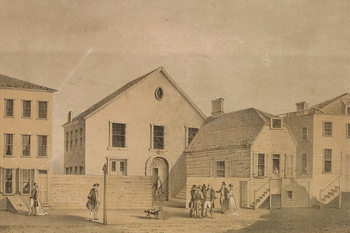 Uma ilustração mostra a Capela Wesley, construída em 1768 e localizada no centro de Manhattan. A capela foi o primeiro local de culto da Igreja Metodista Unida da Rua John, a igreja da cidade de Nova York que surgiu da primeira Sociedade Metodista na América do Norte e ainda hoje realiza seus cultos perto de Wall Street. A igreja desempenhou um papel importante no equilíbrio entre a responsabilidade cívica nos primórdios da república americana e a fidelidade a Deus. Foto cedida pela Igreja Metodista Unida da Rua John.