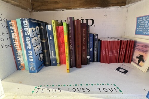 The Books & Blessings box at Somerset First UMC in Kentucky provides free Bibles, devotionals, and Christian books for all ages.