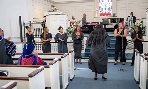 The Bennett College choir performs in the college’s historic chapel, which was restored in part with capital funds from the Black College Fund. (Photo courtesy of Bennett College)